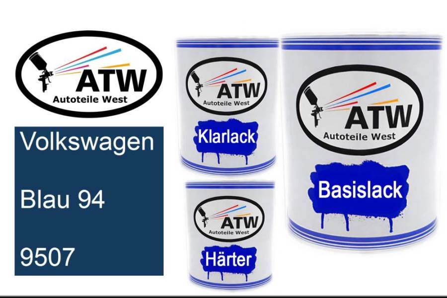 Volkswagen, Blau 94, 9507: 1L Lackdose + 1L Klarlack + 500ml Härter - Set, von ATW Autoteile West.